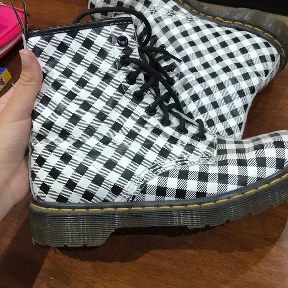 Checkered Black and White Women's Boots - Picture 2 of 5